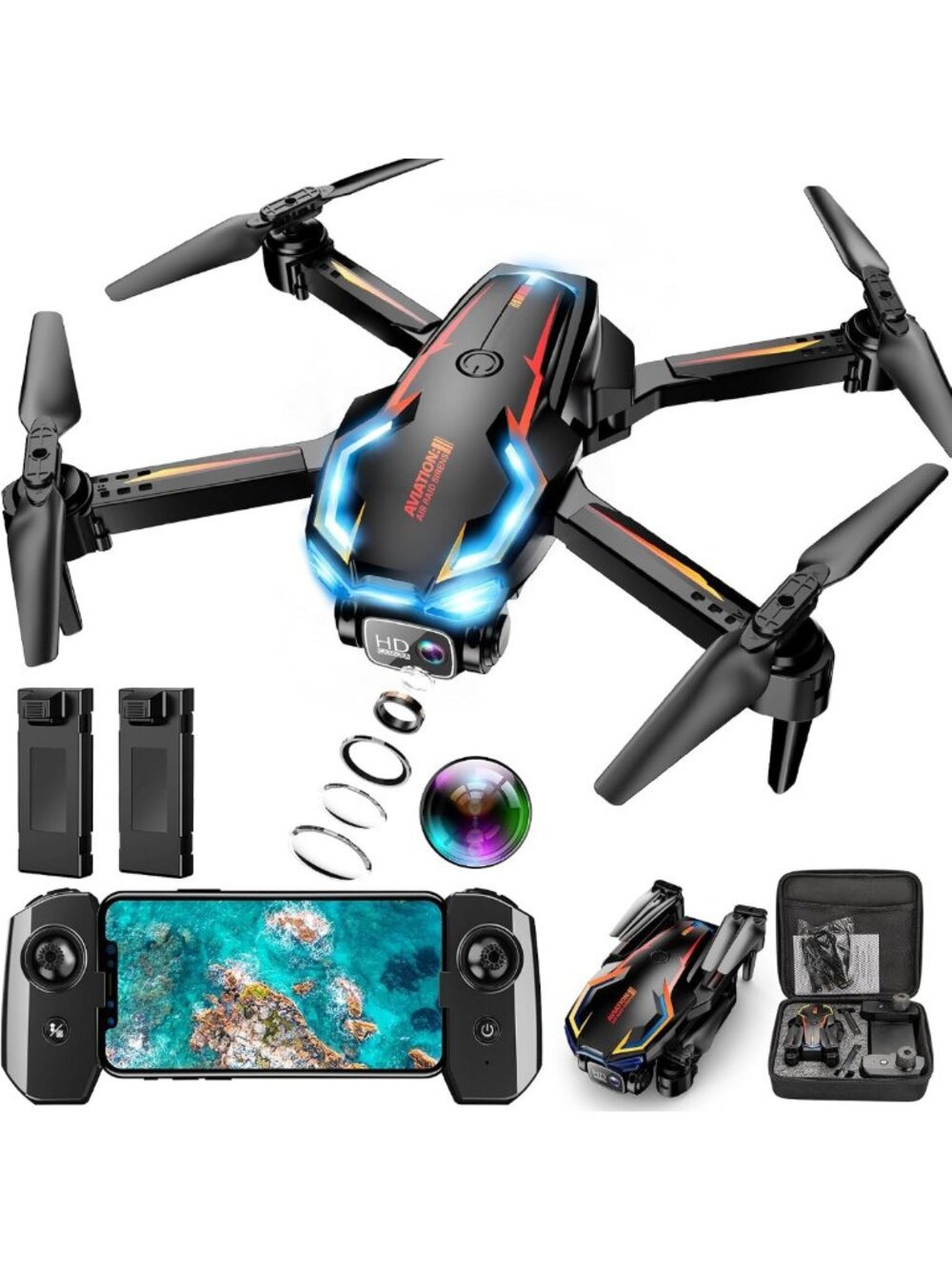2K HD Camera Drone for Adults & Kids, Altitude Hold, One-Key Takeoff, 2